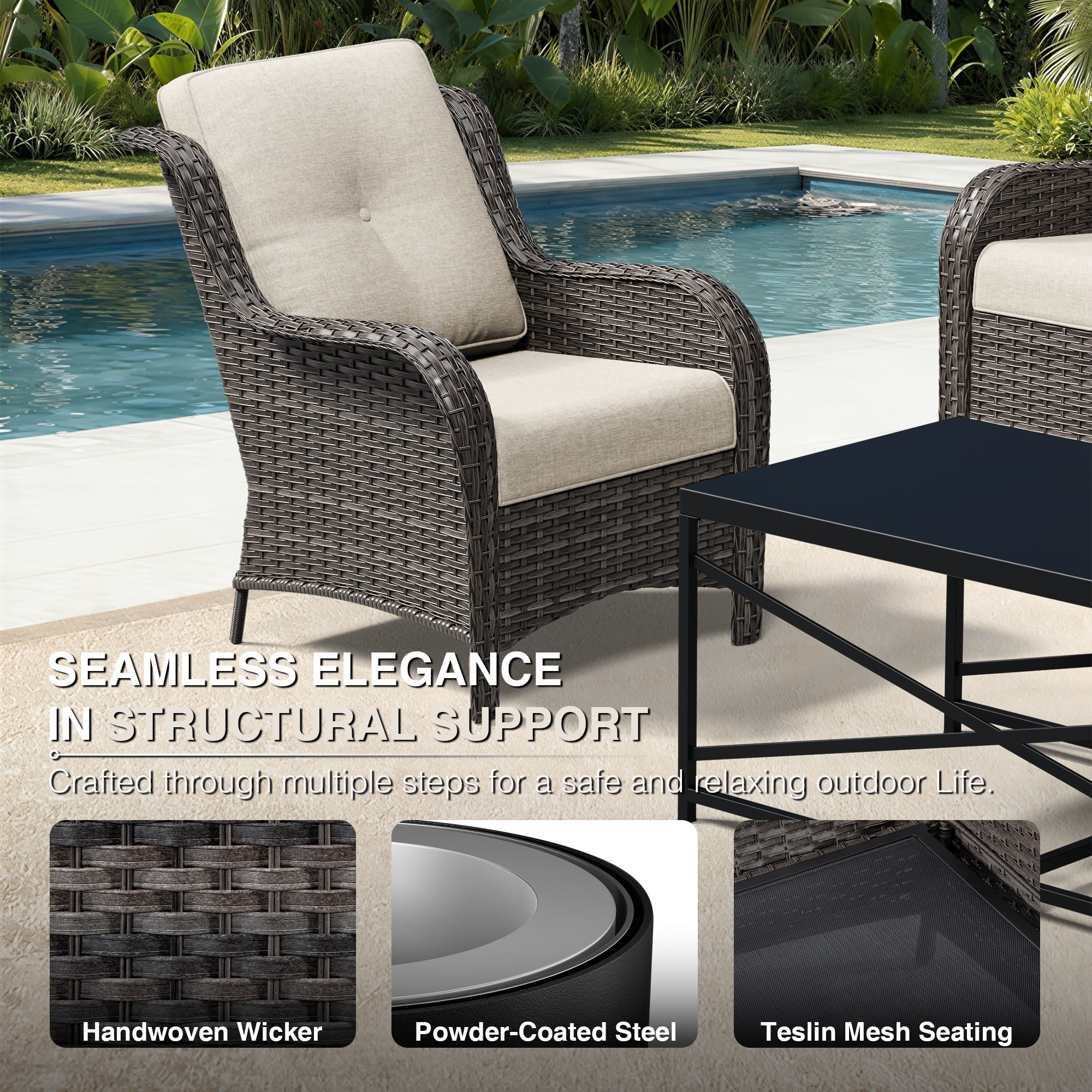 COZYWOR Premium Outdoor Lounge Set with Handwoven Chairs & Side Table