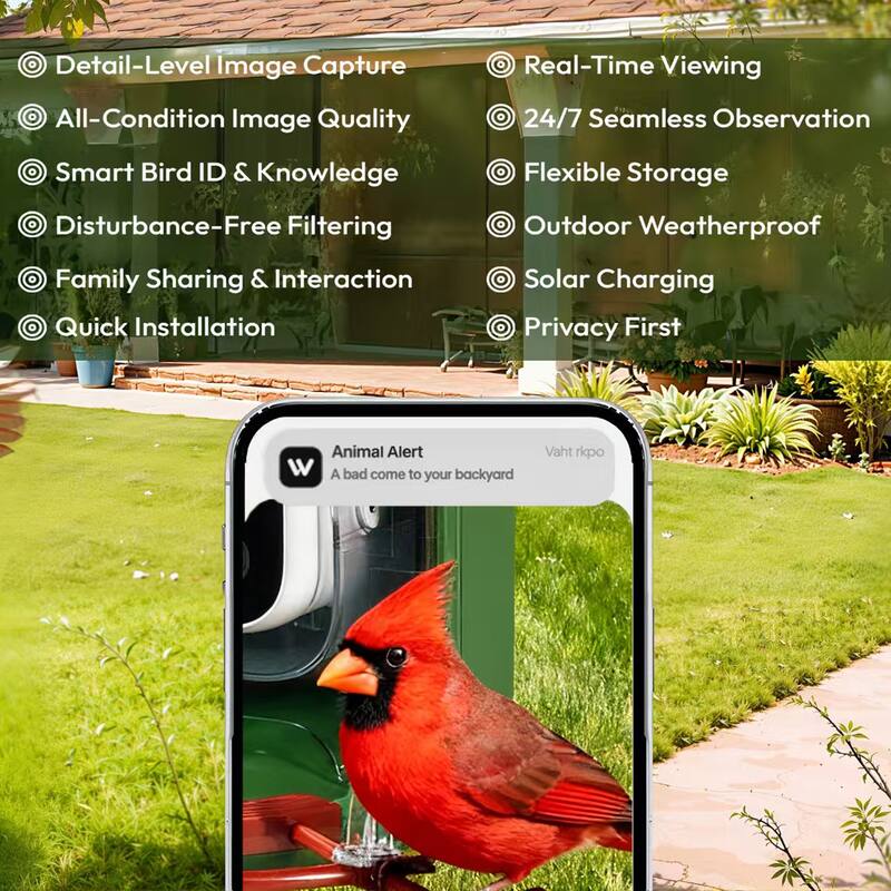 Smart Solar Bird Feeder with Camera and AI Identify Bird Species - 7.03 in. W x 7.03 in. D x 8.13 in. H