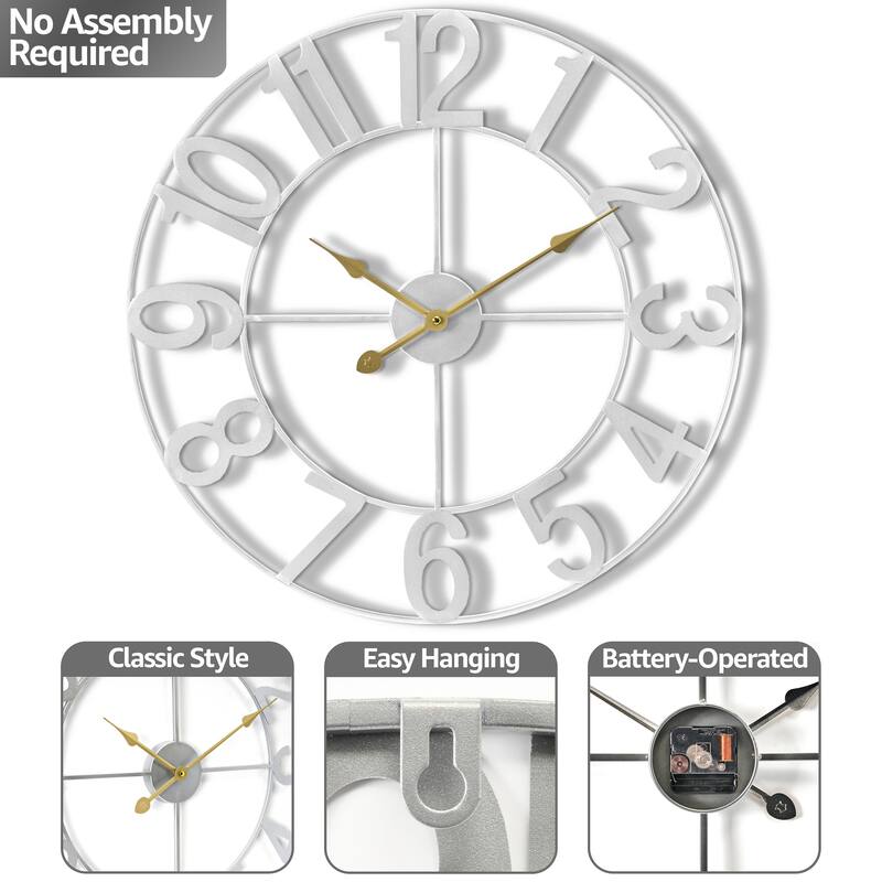Sorbus Large 24 inch Decorative Round Analog Wall Clock Battery Operated With Numeral Style Design - 24"