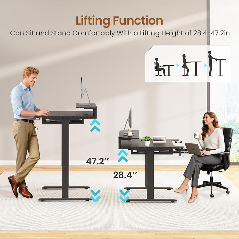 55" Standing Gaming Desk Long Computer Desk Power Strip Keyboard Tray