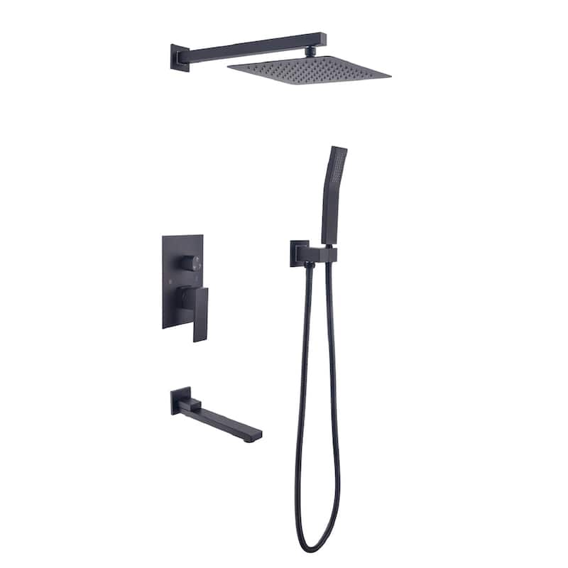 10" Shower System Square Bathroom Luxury Rain Mixer Shower Combo Set - Matte Black