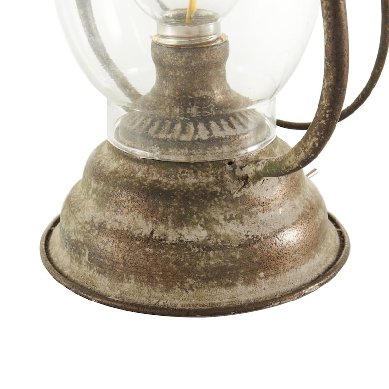 Metal Distressed Antique Style Lantern Room Accent Lamp - Bronze - Roche River Decor
