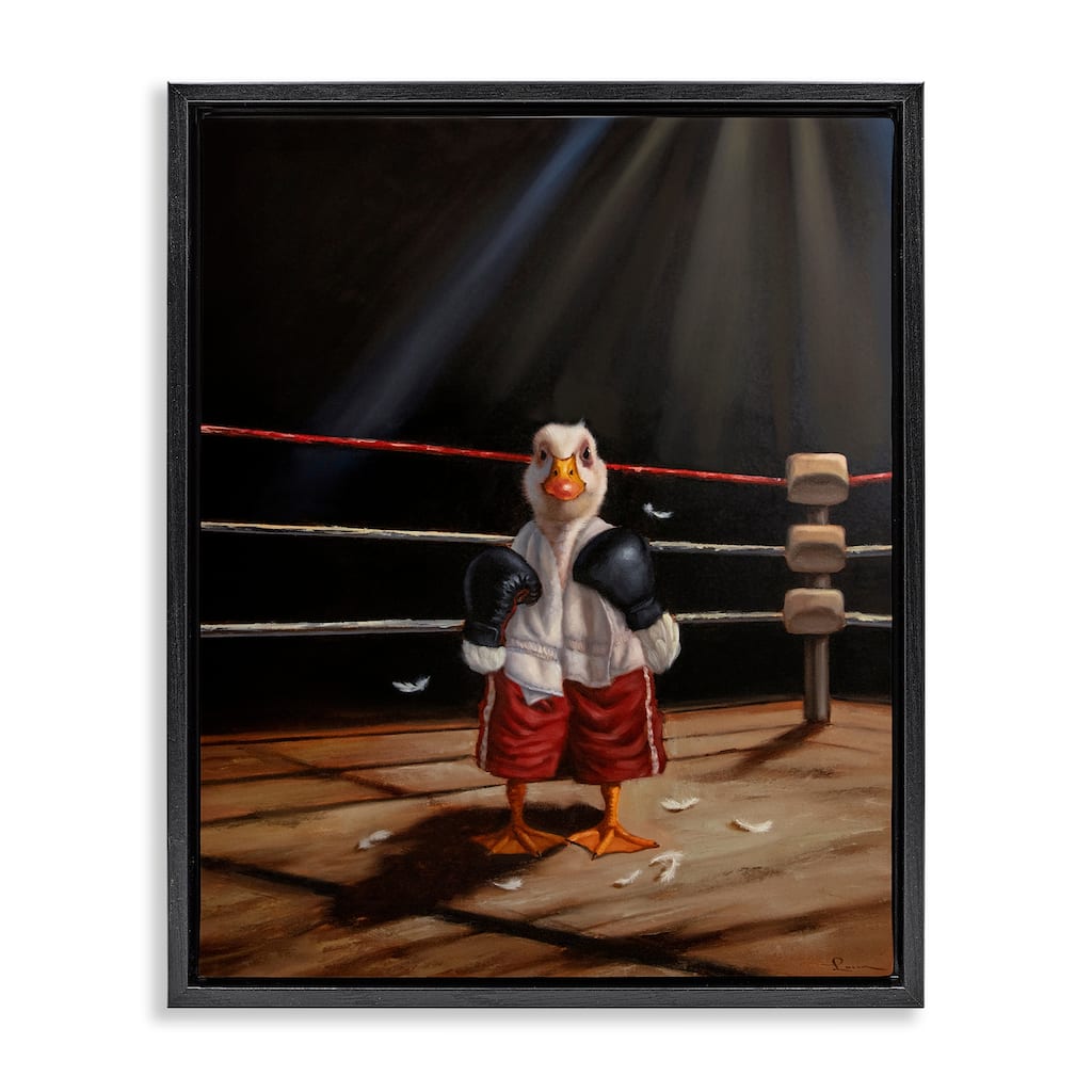 Stupell Duck in Boxing Ring Framed Floater Canvas Wall Art Design By Lucia Heffernan