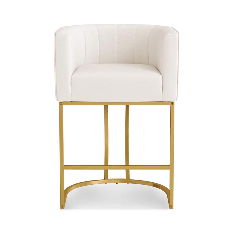 Modern 26.in Counter Height Stool Low Back Upholstered/PU Leather Barrel Bar Stool with Metal Frame