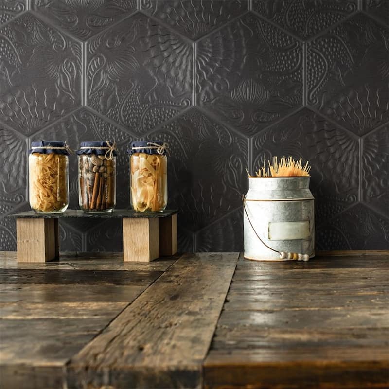 Merola Tile Gaudi Hex Black 8-5/8" x 9-7/8" Porcelain Floor and Wall Tile