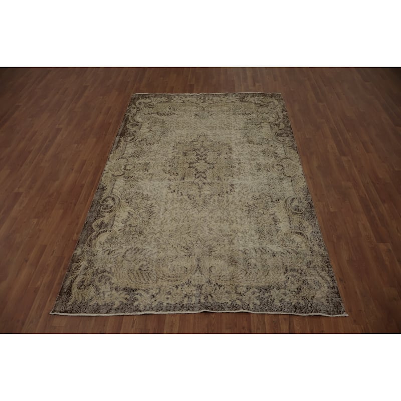 Hand Knotted Oriental 100% Wool Carpet Transitional Floral Beige & Ivories Anatolian Area Rug - 9' 0'' X 5' 10''