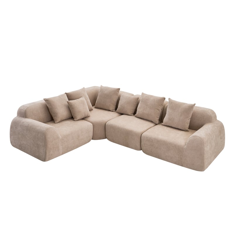 Boneless Sectional Cloud Couch Sofa for Living Room, 118" L-Shape Modular Velvet Sofa Modern Lounge Sleeper Couches with Chaise