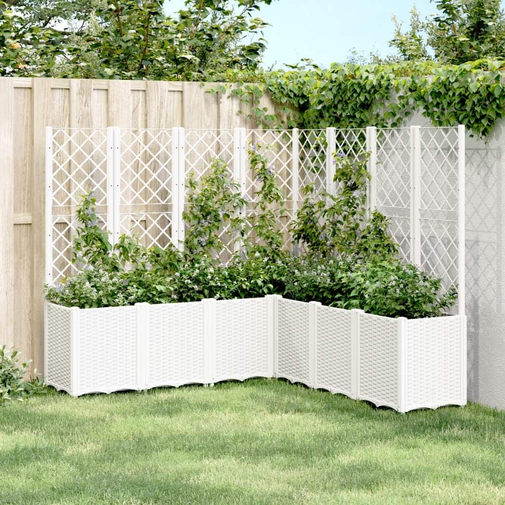 vidaXL Garden Planter with Trellis Plant Pot Vegetable Flower Box Outdoor PP - 63.0 x 63.0 x 55.1 in