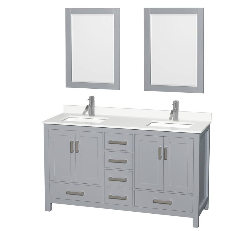 Wyndham Collection WCS141460D-QTZ-UNSM24 Sheffield 60" Free Standing - Gray / White Quartz Top / Brushed Chrome Hardware