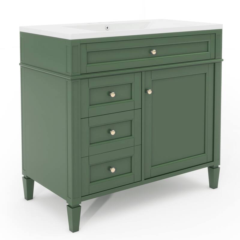 Bathroom Vanity with Top Sink, Bathroom Vanity with Cabinet, Bathroom Storage Cabinet with 2 Drawers and Tip Out Drawer