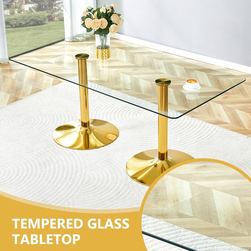 Rectangular Glass Top Dining Table with Metal Legs Modern Minimalist Design