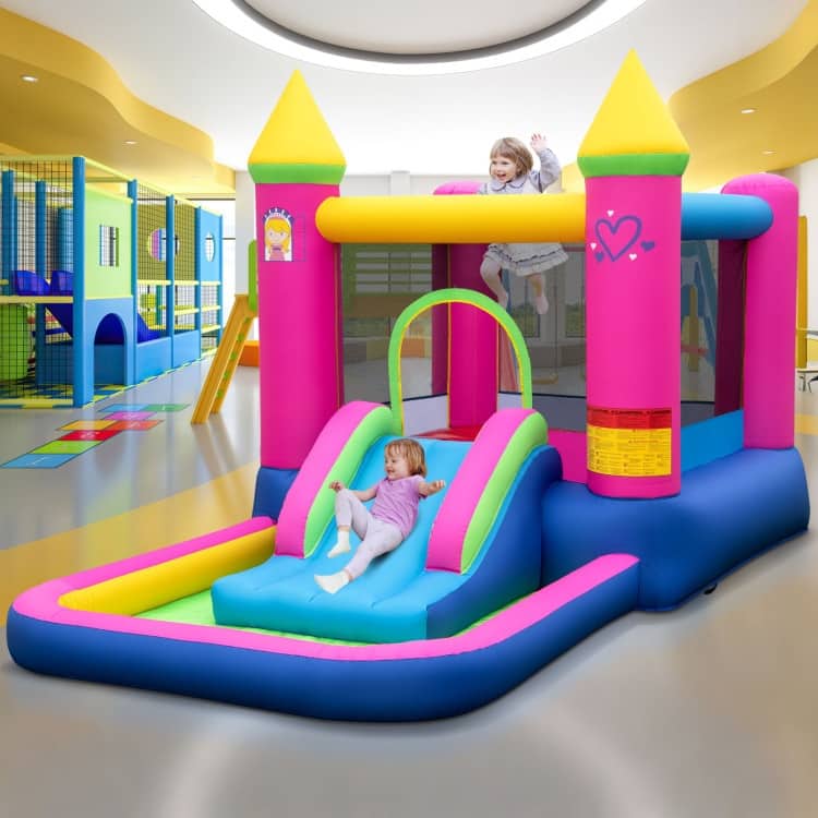 Princess-Themed Inflatable Bounce House for Kids 4-in-1 Bouncy Castle with Slide - 143" x 79.5" x 81"