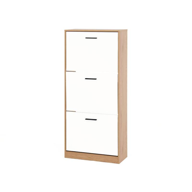 Shoe Storage Cabinet with 3 White Panel Flip Drawers, Freestanding Organizer for Entryway, Narrow Shoe Rack Cabinet