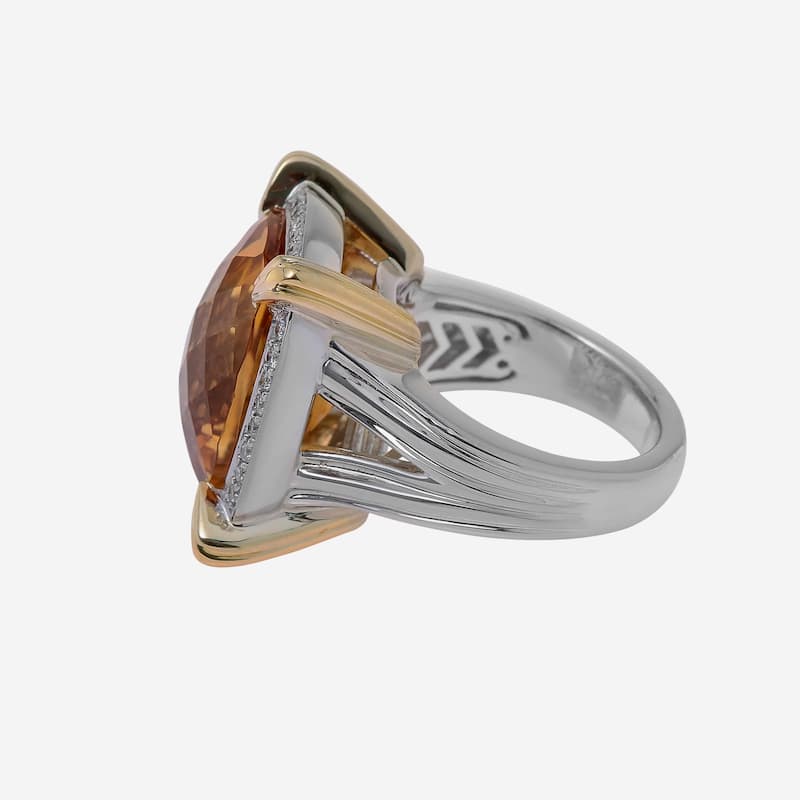 Charles Krypell Sterling Silver and 14K White Gold, Citrine and Diamond Statement Ring Sz. 6.75