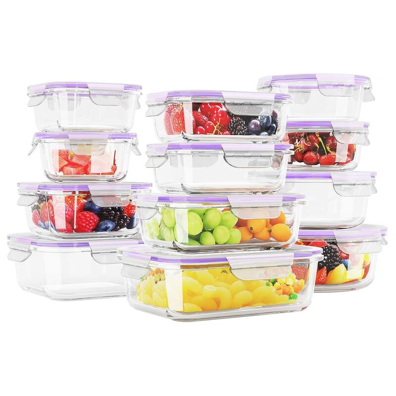 12 Sets Glass Food Storage Containers with Lids, Meal Prep Containers, Airtight Bento Boxes, BPA Free & Leak Proof - Purple