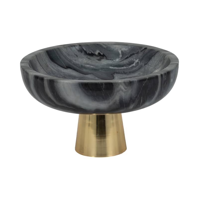 Sagebrook Home 12" Dazey Grey Marble Bowl, 7"H, Gold Base - 12" x 12" x 7"