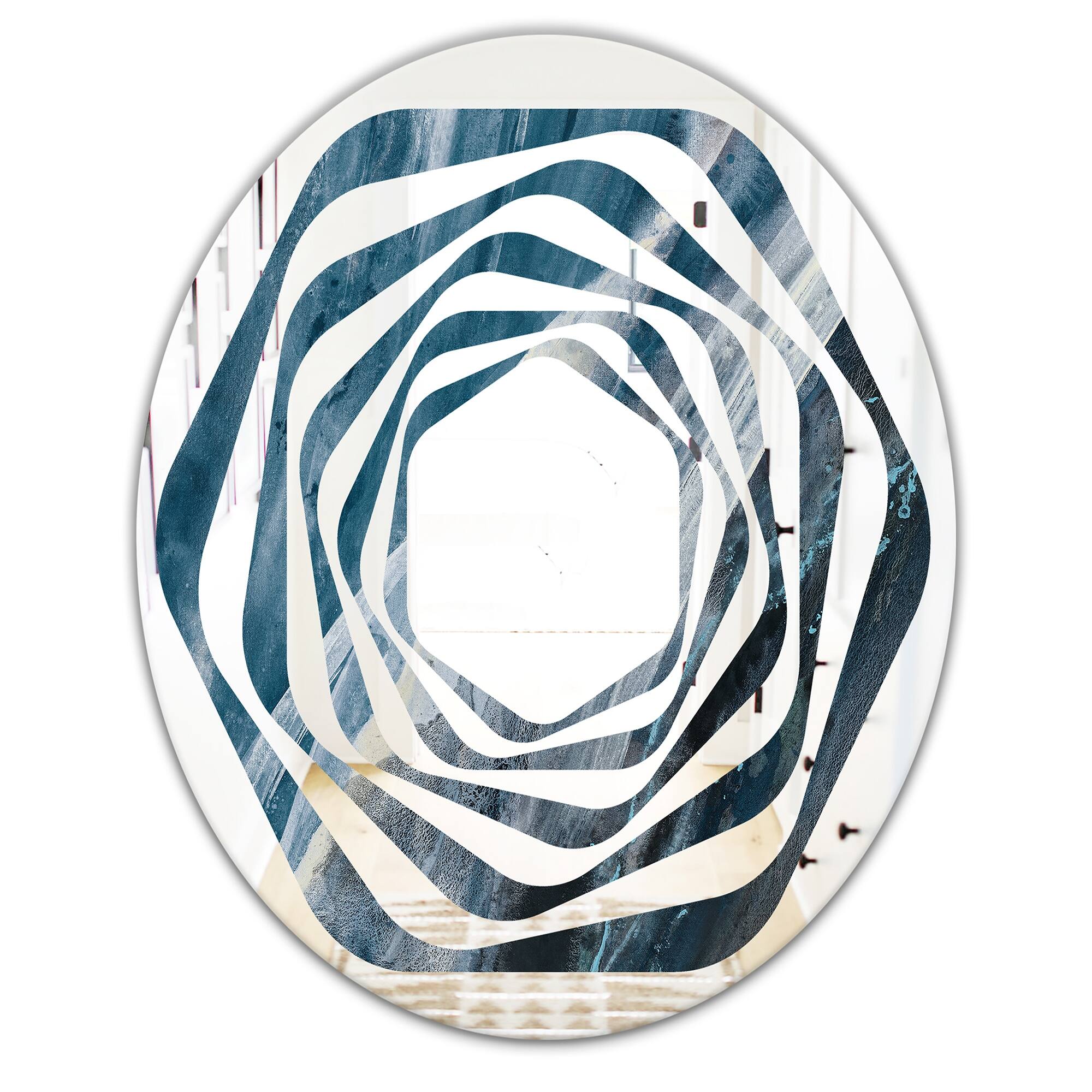 Designart 'Splash Blue Indigo' Printed Modern Round or Oval Wall Mirror ...