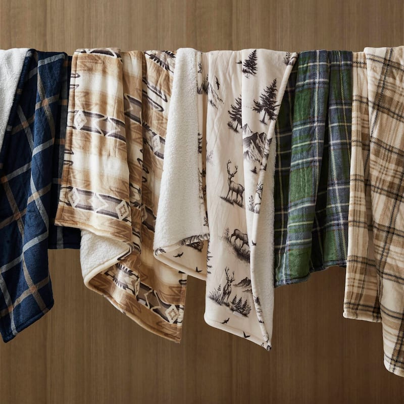 Woolrich Print Plush to Sherpa Heated Throw