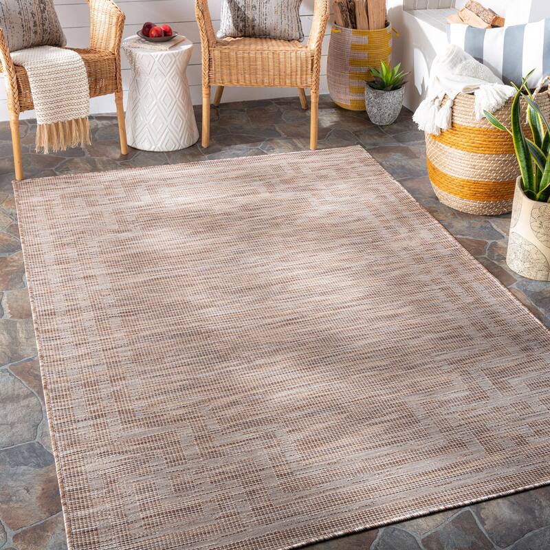 Brian Traditional Border Outdoor Area Rug - 2'6" x 4' - Brown/Cream