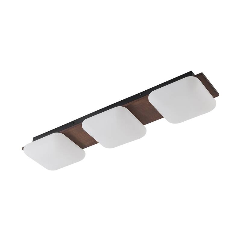 Modern Faux Walnut Wood Grain 3-Light Dimmable LED Flush Mount - 30.7 in
