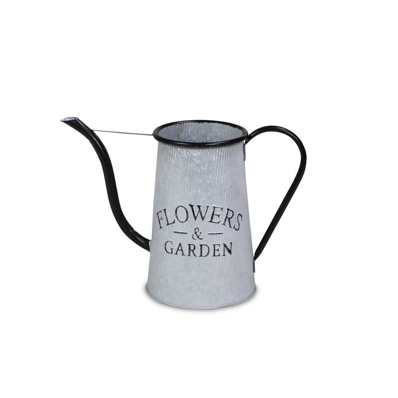 HomeRoots 10" Black And Gray Galvanized Metal Flowers And Garden Decorative Watering Can - 14.00 in. x 9.50 in. x 5.25 in.