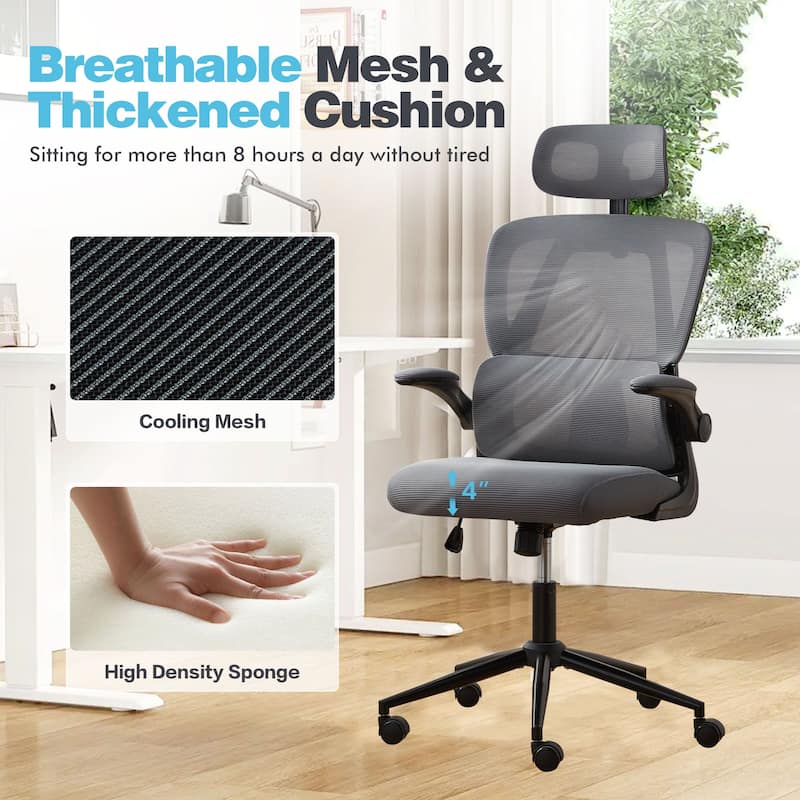 HOOOWOOO Ergonomic Adjustable Office Chair Mesh Swivel Task Chair with Flexible Arms