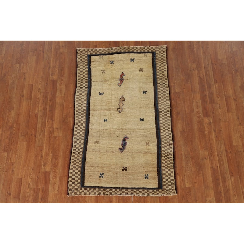 Natural Dye Gabbeh Persian Vintage Area Rug Handmade Wool Carpet - 3'3"x 5'5"