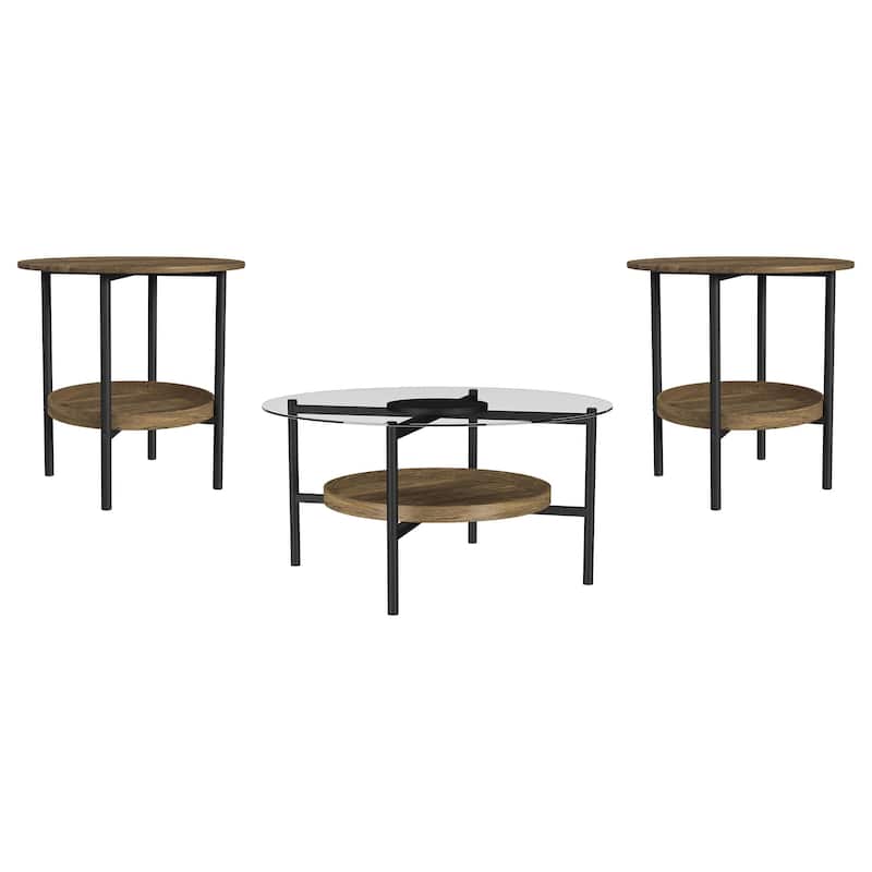 Delfin Round Coffee And End Table Set Brown