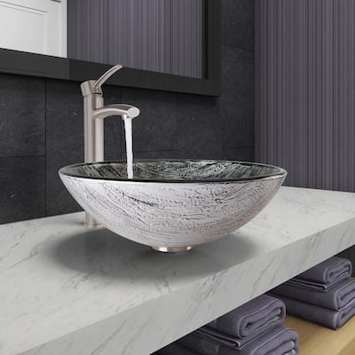 VIGO Titanium Glass Vessel Bathroom Sink and Milo Vessel Faucet Set
