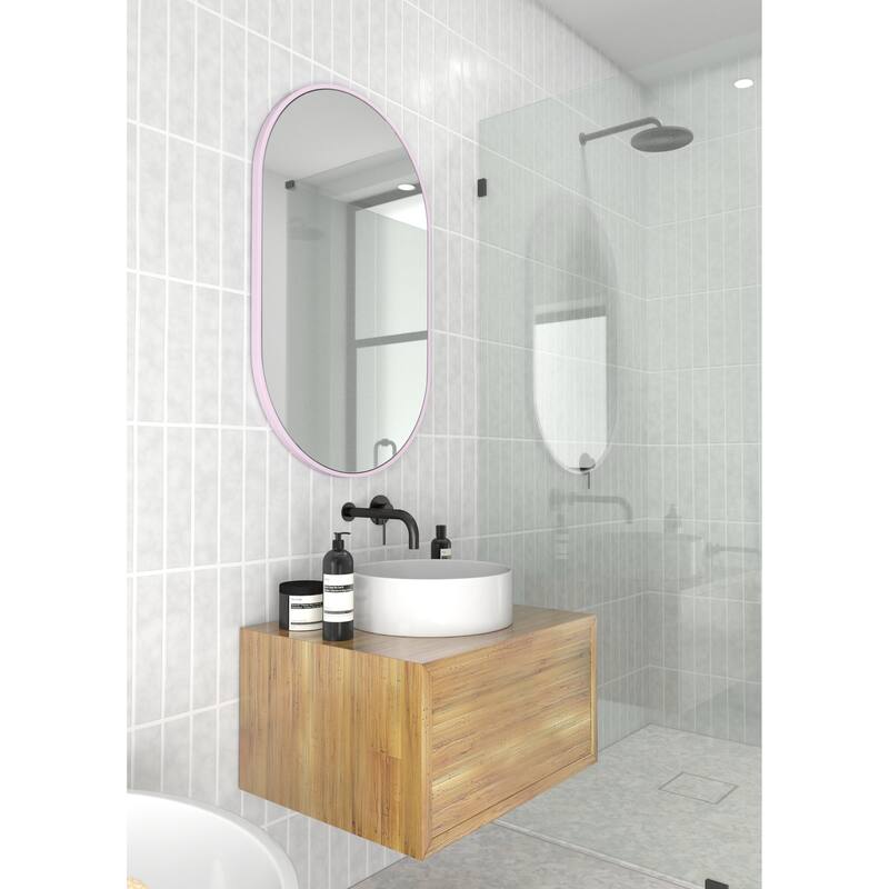 Glass Warehouse 36 in. H x 22 in. W Pill Shape Stainless Steel Framed Mirror