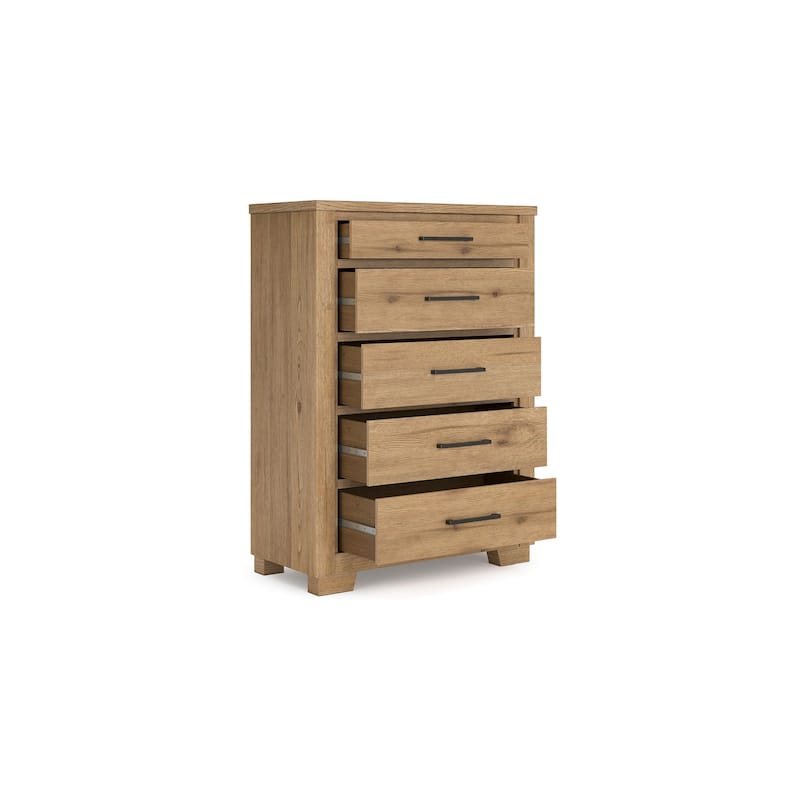 Dani Tall Dresser Chest, 5 Drawer, 58 Inch Rustic Brown Solid Hardwood