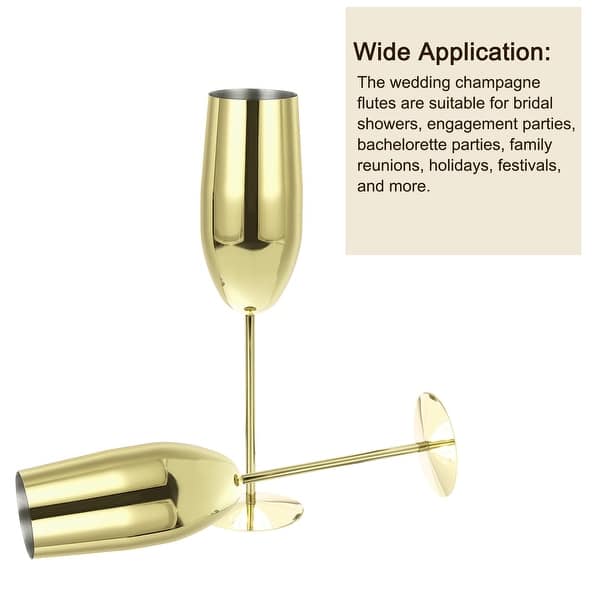 Unbreakable Stemmed Champagne Glasses, 270ml/9 OZ Silver Champagne Flutes，Gold - Gold