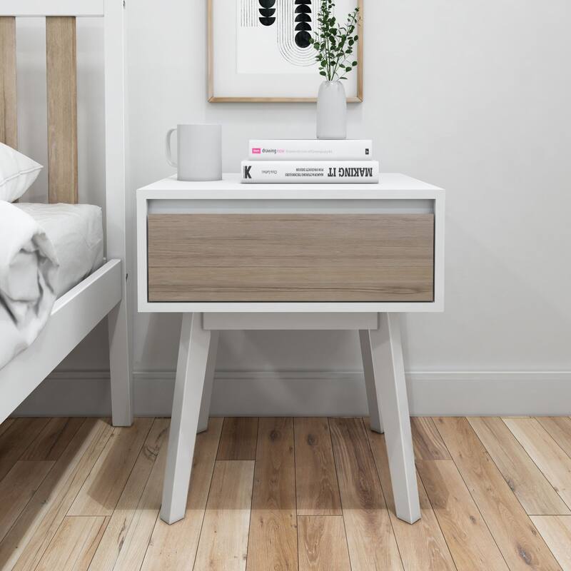 Plank and Beam Scandinavian Nightstand with 1 Drawer