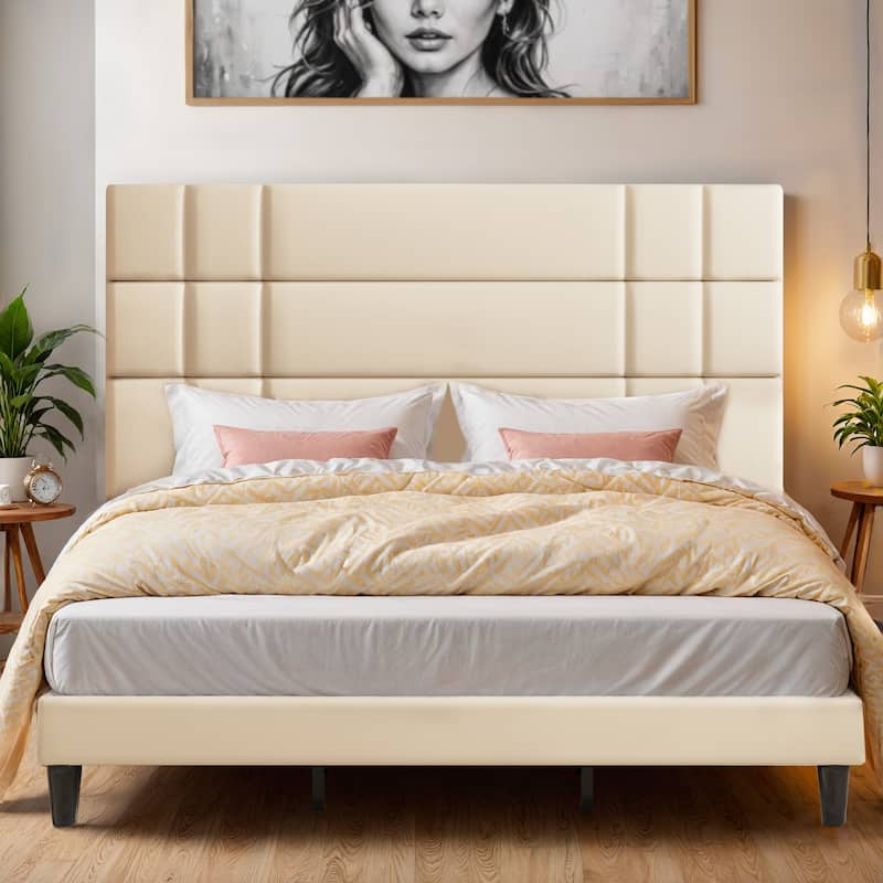 Moasis Queen/King Linen Upholstered Headboard Frame Platform Bed