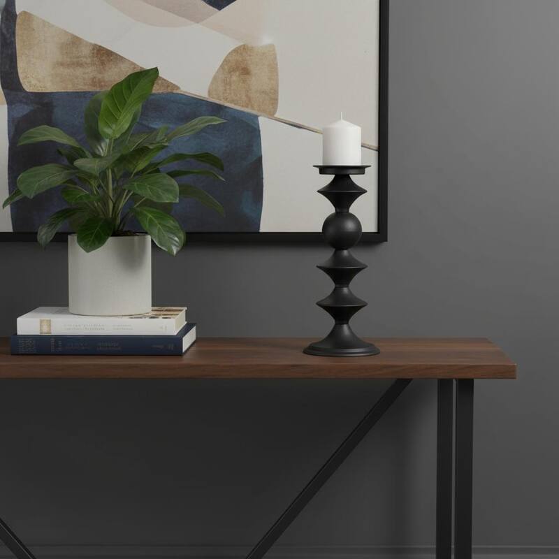 13" Black Metal Tabletop Pillar Candle Holder - Black