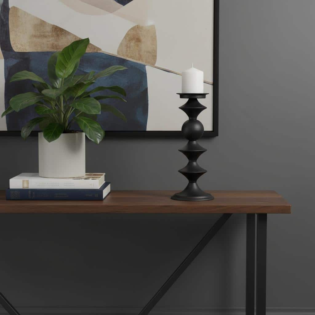 13" Black Metal Tabletop Pillar Candle Holder