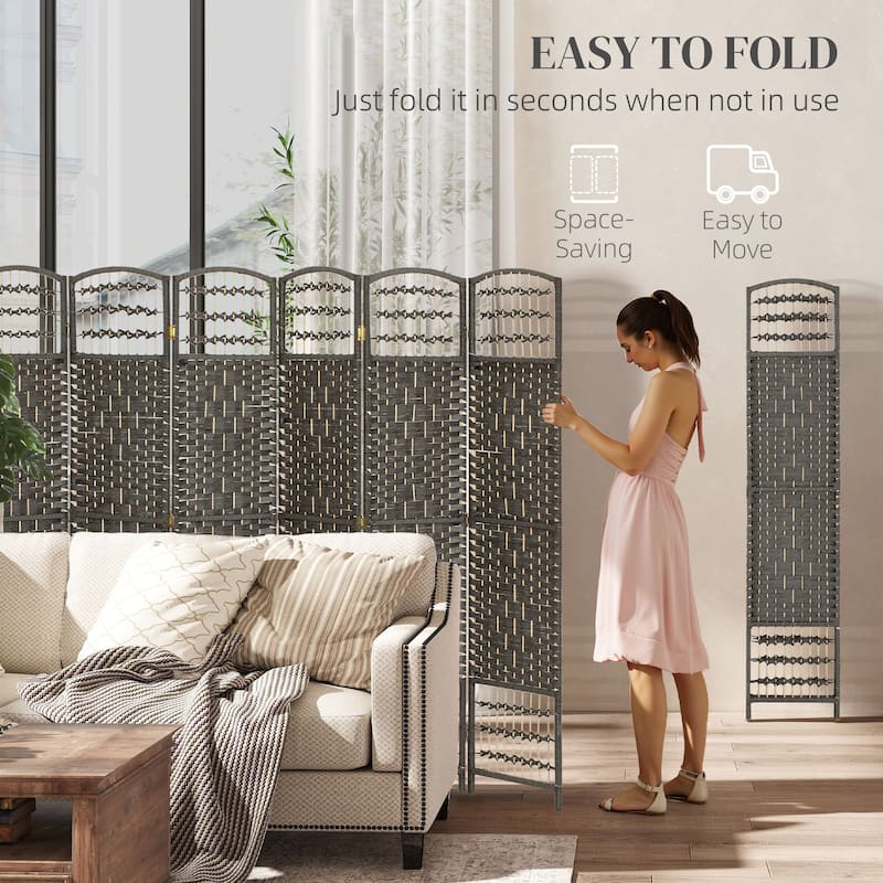 HOMCOM Panel Room Divider, 5.6 Ft Tall Folding Privacy Screen, Wave Fiber Freestanding Partition Wall Divider, White