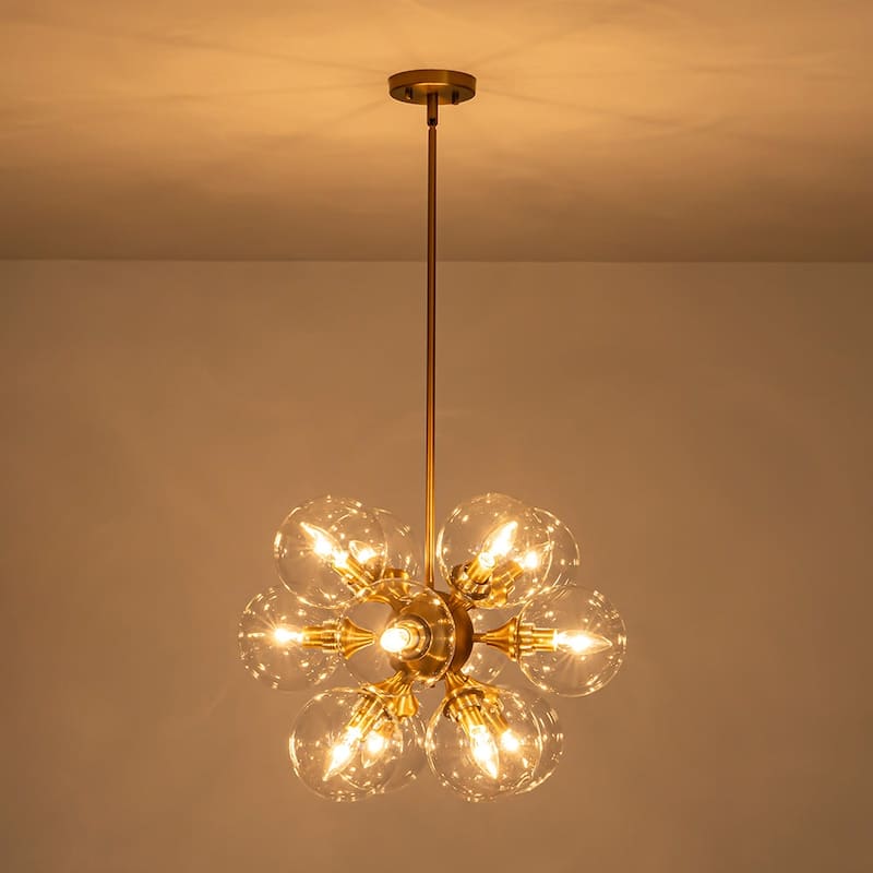 Mid-Century 12-Light Clear Glass Globe Round Bubble Chandelier 25.6in