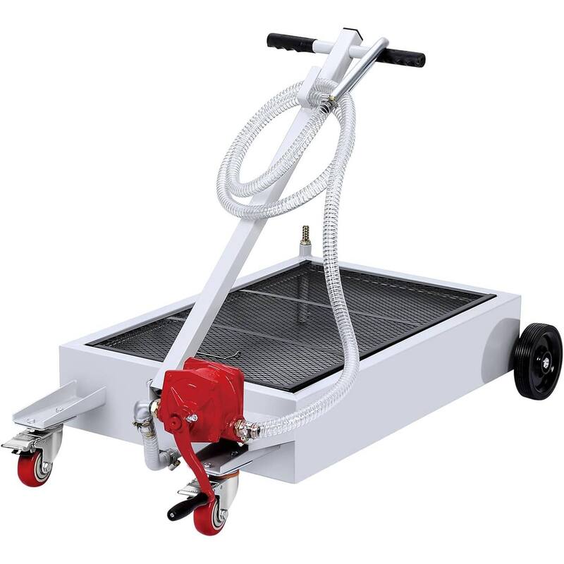 15 Gallon Low Profile Oil Drain Pan with 180W Electric Pump for Changing Oil on Cars, SUVs, Trucks, RVs - White