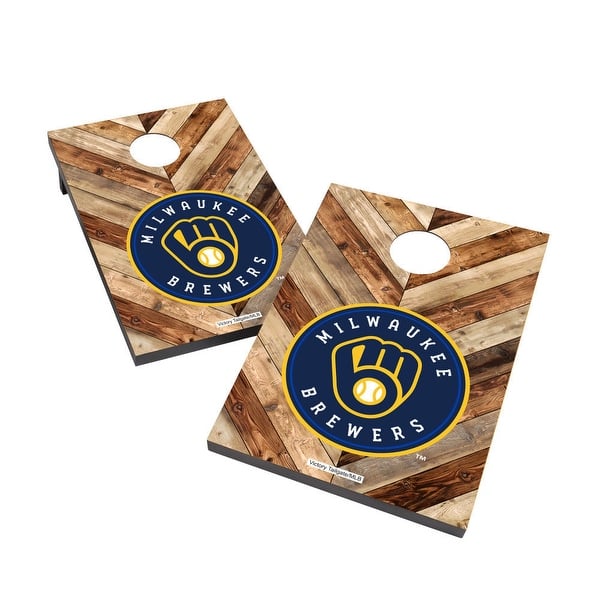 slide 2 of 5, Milwaukee Brewers 2x4 MLB Cornhole Bag Toss Include Carry Case