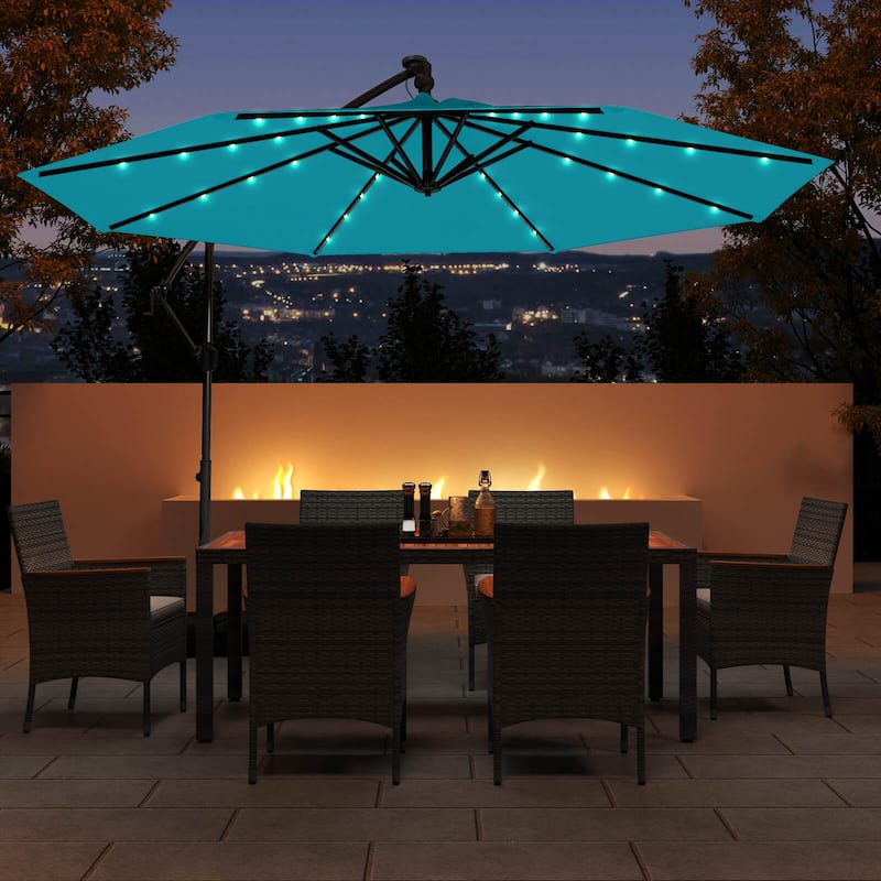 Costway 10 FT Solar Offset Hanging Umbrella Patio Cantilever Umbrella