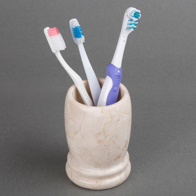 Creative Home Double Rings Collection Champagne Marble Tumbler, Toothbrush Holder, Makeup Brush Organizer - Beige