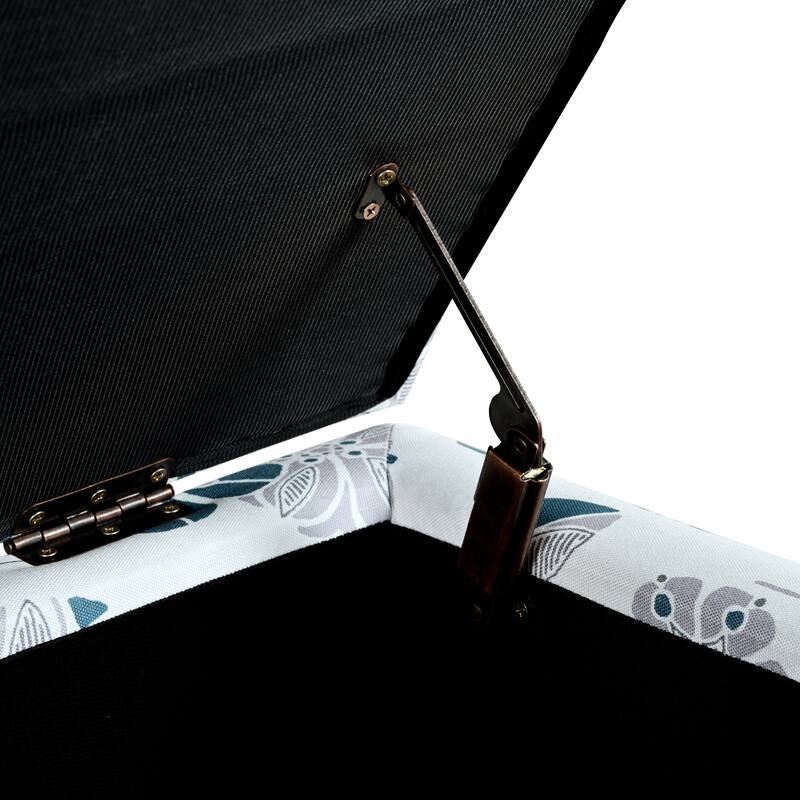 Roomfitters Upholstered Storage Ottoman Bench with Hinged Lid, Floral Fabric Accent Seat for Living Room or Bedroom