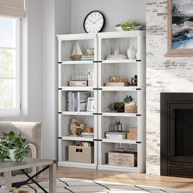 5 Tier Bookcase, Freestanding Wooden Bookshelf Storage Organizer Display Shelf