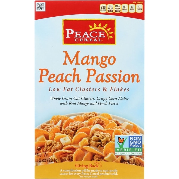 Peace Cereals Cereal - Clusters and Flakes - Low Fat - Mango Peach Passion - 10 oz - case of 6