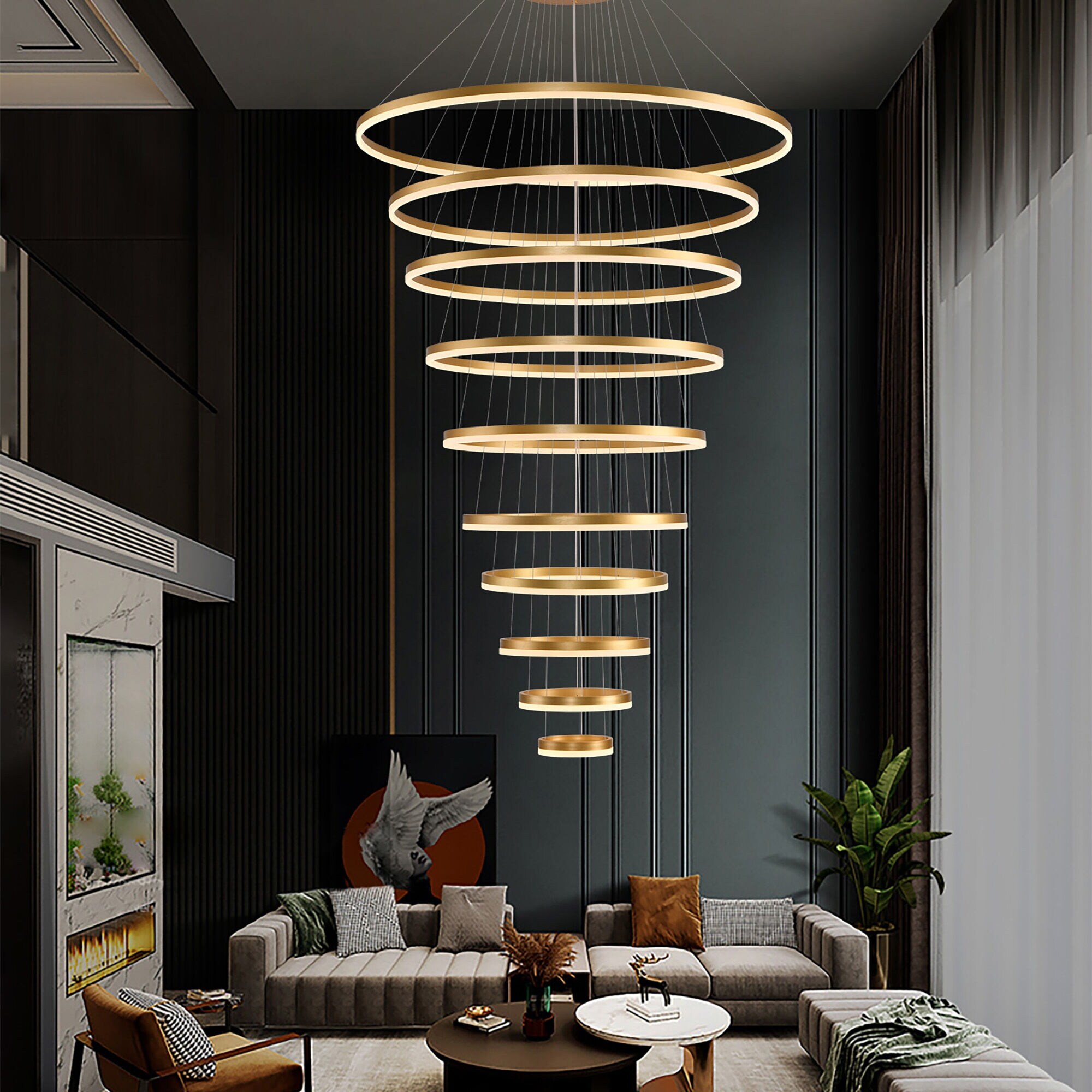8 Rings Chandelier Dimmable Modern Led LED Pendant Light with Remote Control Living Room Foyer Entryway Chandeliers On Sale Bed Bath Beyond 41986993