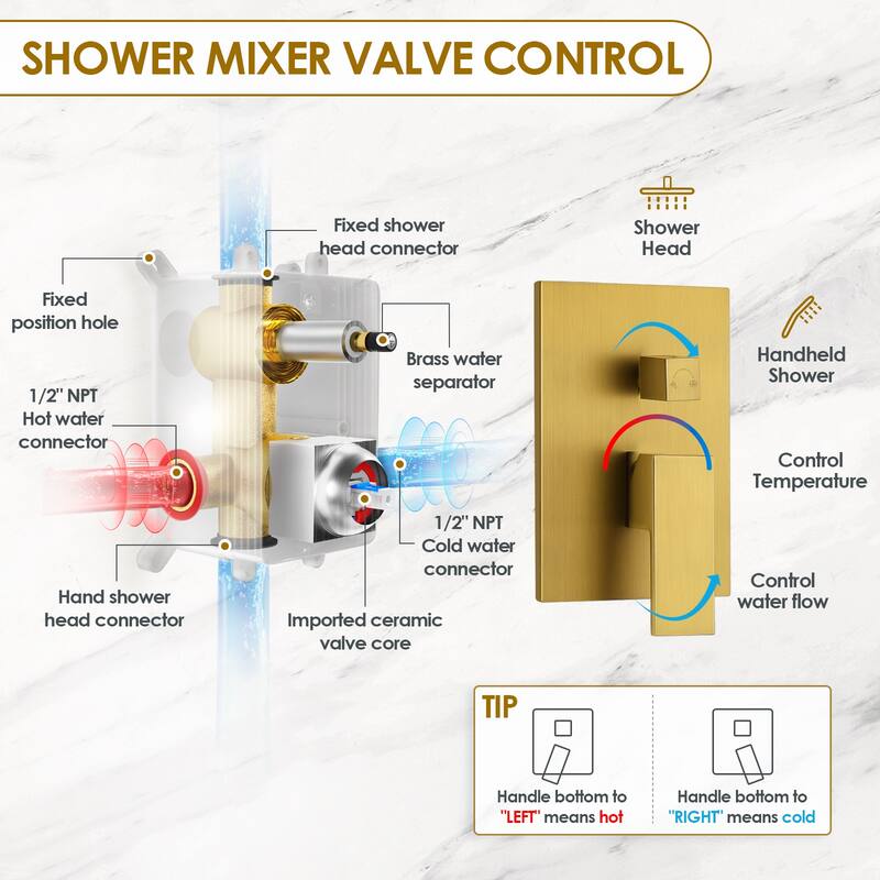 Rainfall Shower System with High Pressure 10 inch Shower Head Hand Held Shower Head Bathroom Mixer Shower Complete Combo Set