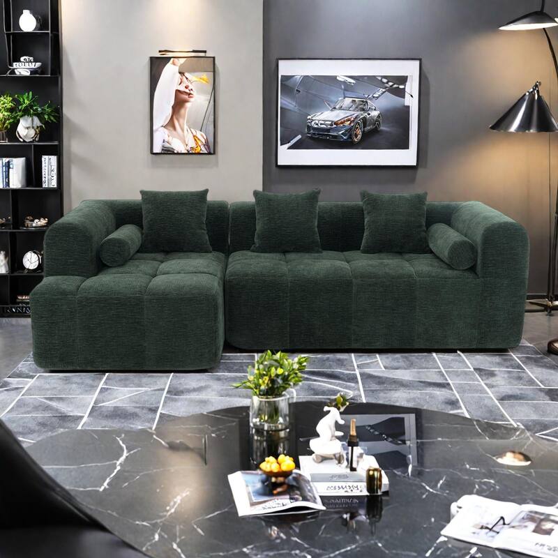 101.2" Chenille Modular Sectional Sofa with Deep Seating, Free-Combined Design and High-Density Foam Construction - Green