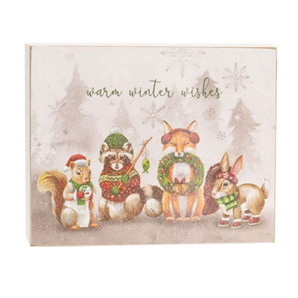 Warm Winter Wishes Frosty Woodland Friends Box Sign - Multi