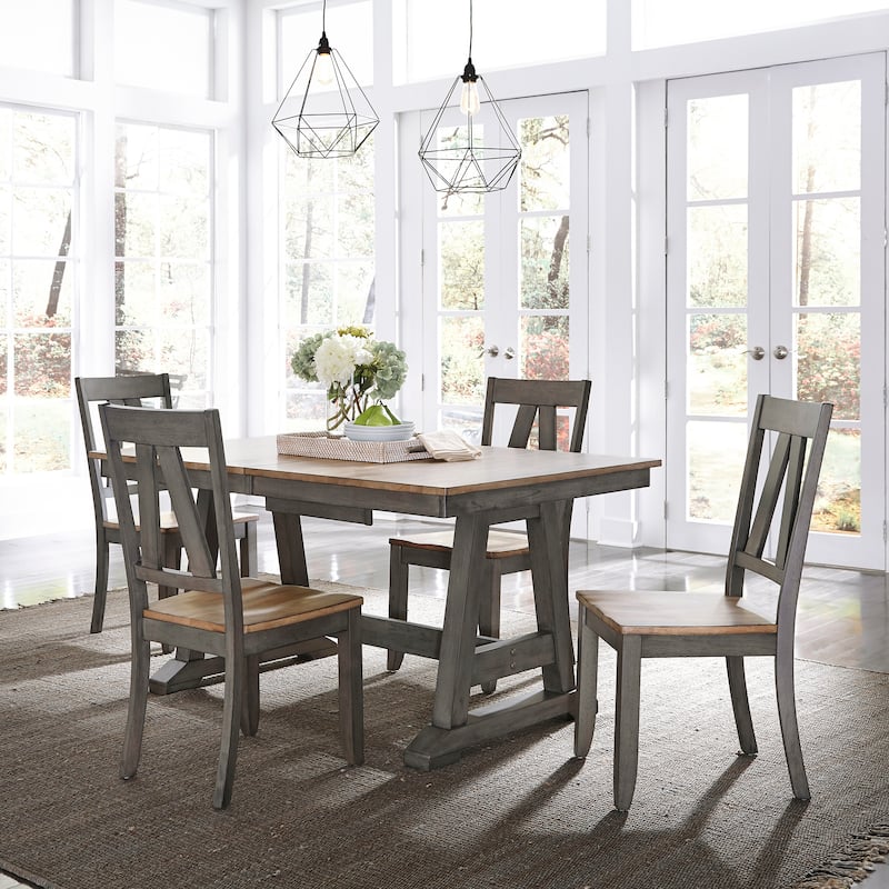 Lindsey Farm Gray and Sandstone 5 Piece Trestle Table Set - Grey